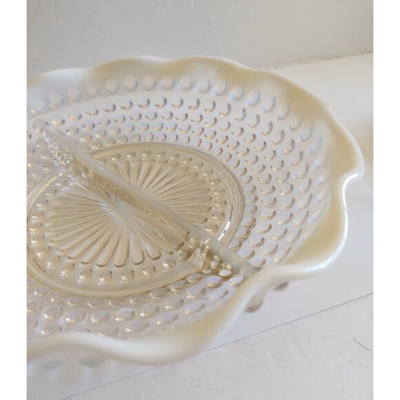 Vintage Fenton Glass Divided Hobnail Serving Dish scalloped frosted edges 7 3/4" - Picture 6 of 11